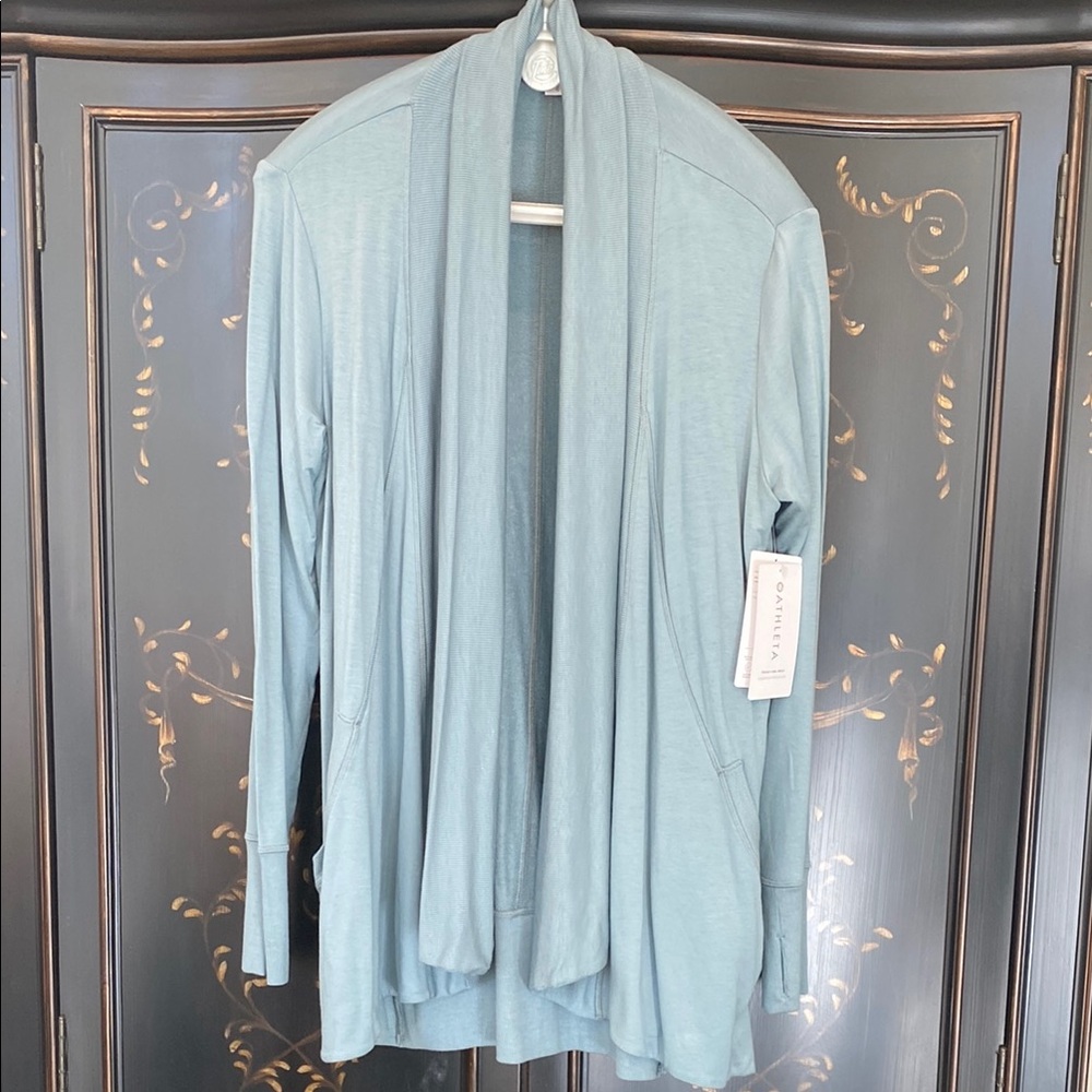 Athleta Light grayish blue PRANAYAMA WRAP Open Front Cardigan SIZE LARGE NEW